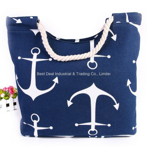 New Navy Striped Canvas Beach Bag Shopping Bag